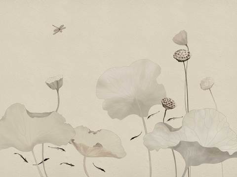  中式新中式花鸟植物壁纸壁画 