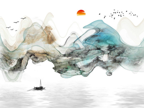 中式新中式抽象水墨画意境壁纸壁画