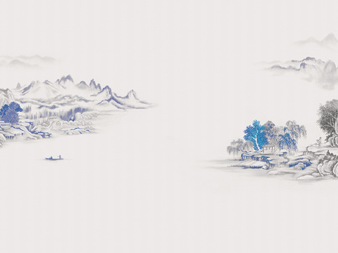 中式新中式高清山水壁纸壁画装饰画 