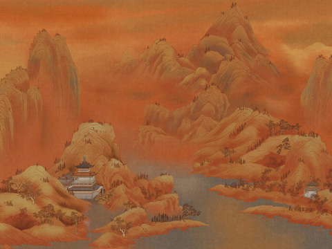 高清抽象中式新中式山水壁纸壁画装饰画