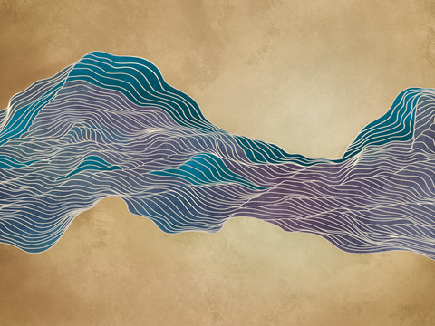 中式新中式抽象画线条壁纸壁画装饰画