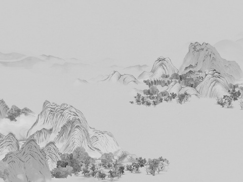 中式山水水墨画壁纸壁画装饰画