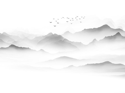 中式山水水墨画壁纸壁画装饰画