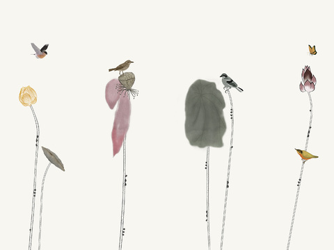 中式新中式花鸟植物壁纸壁画