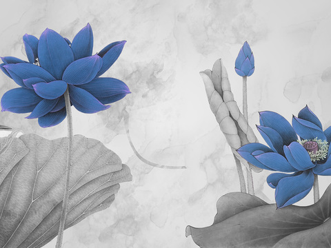  中式新中式花鸟植物壁纸壁画 