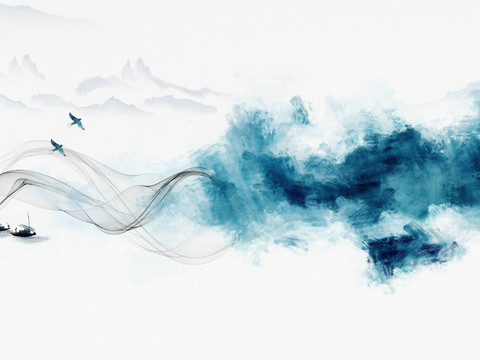 中式新中式抽象水墨画壁纸壁画