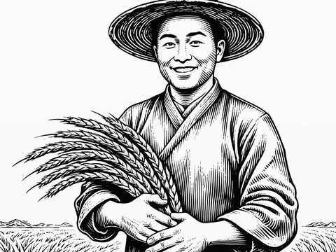 人物插画 农民线描插图 收麦子形象人物