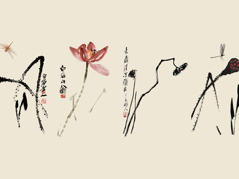 中式新中式花鸟植物壁纸壁画装饰画