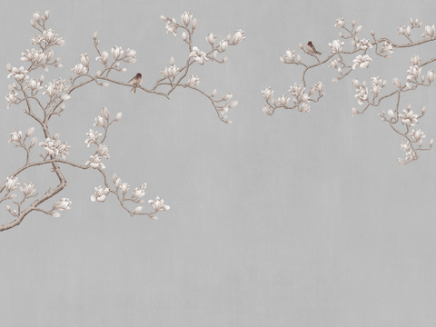 中式新中式花鸟植物壁纸壁画