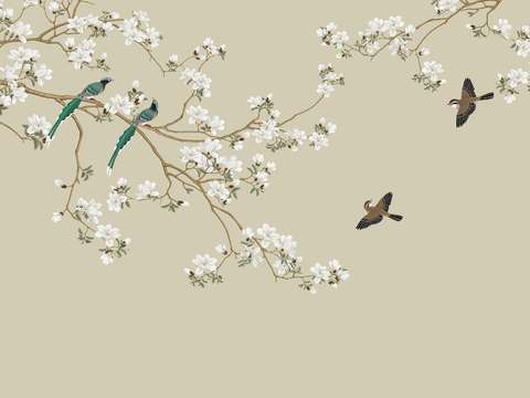 中式新中式花鸟植物壁纸壁画