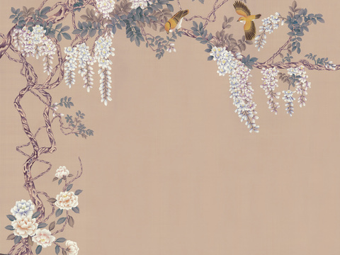 中式新中式花鸟植物壁纸壁画