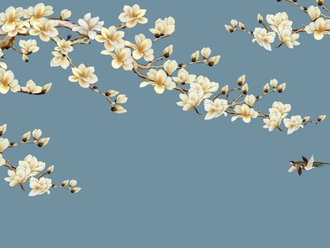 中式新中式花鸟植物壁纸壁画