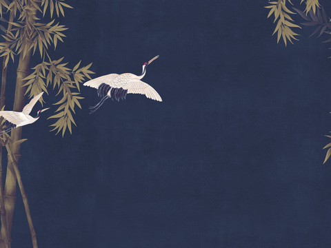 中式新中式花鸟植物壁纸壁画装饰画