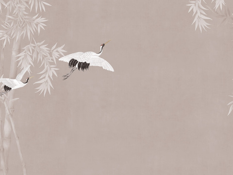 中式新中式花鸟植物壁纸壁画装饰画