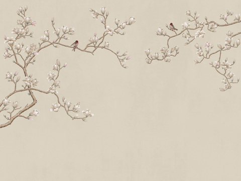 中式新中式花鸟植物壁纸壁画 