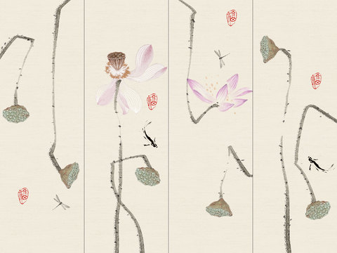 中式新中式花鸟植物壁纸壁画装饰画