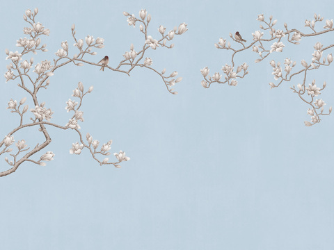 中式新中式花鸟植物壁纸壁画