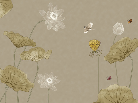 中式新中式花鸟植物壁纸壁画