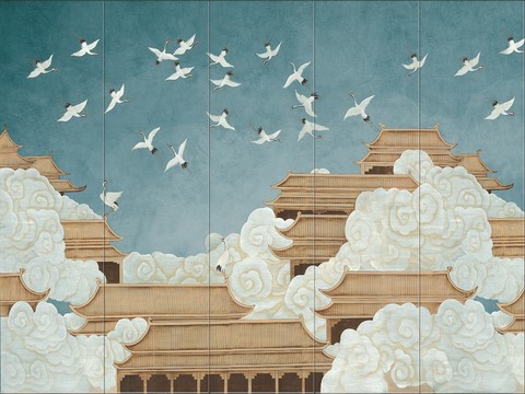  中式新中式花鸟植物壁纸壁画装饰画 