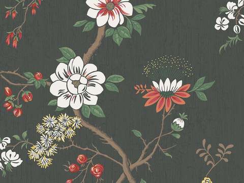 中式新中式花鸟植物壁纸壁画