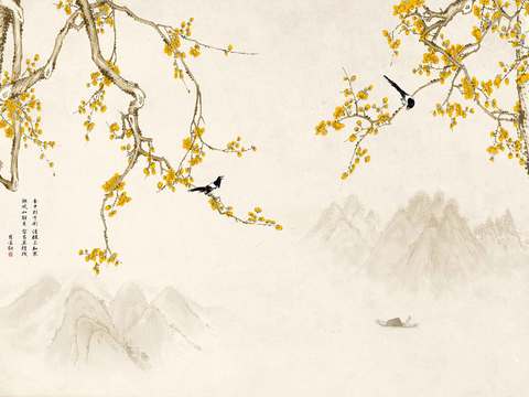 中式新中式花鸟植物壁纸壁画