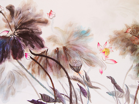 中式新中式花鸟植物壁纸壁画装饰画