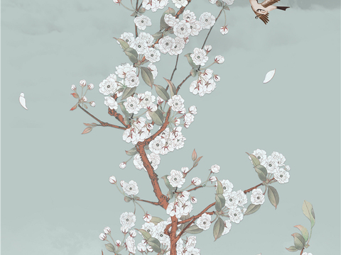 中式新中式花鸟植物壁纸壁画 