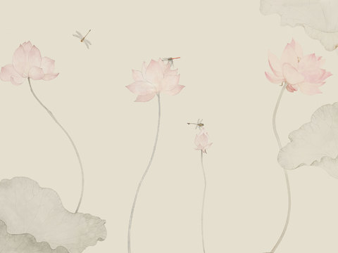 中式新中式花鸟植物壁纸壁画装饰画