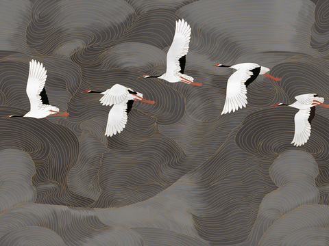  中式新中式花鸟植物壁纸壁画装饰画 