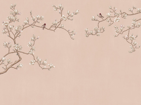 中式新中式花鸟植物壁纸壁画