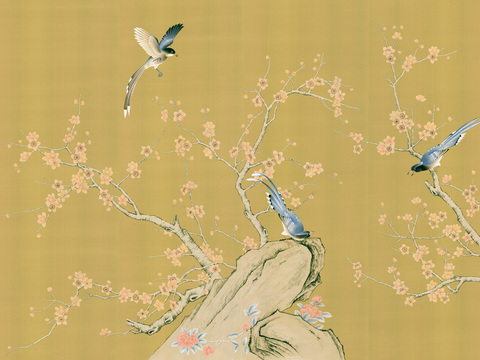  中式新中式花鸟植物壁纸壁画 