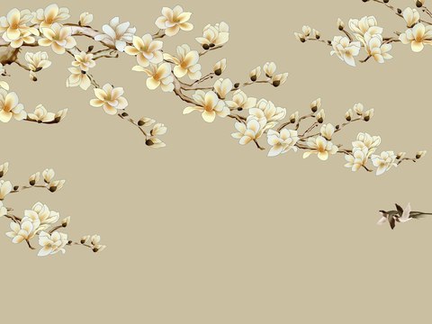 中式新中式花鸟植物壁纸壁画