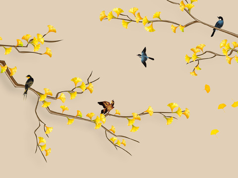 中式新中式花鸟植物壁纸壁画