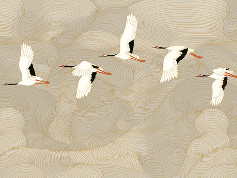 中式新中式花鸟植物壁纸壁画装饰画