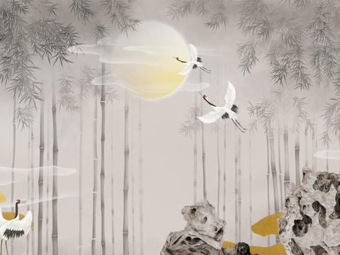 中式新中式花鸟植物壁纸壁画装饰画