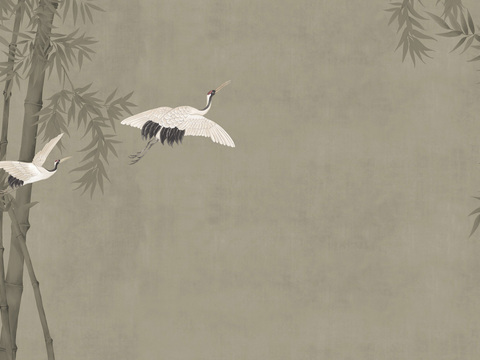 中式新中式花鸟植物壁纸壁画装饰画