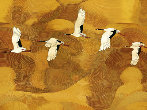  中式新中式花鸟植物壁纸壁画装饰画 