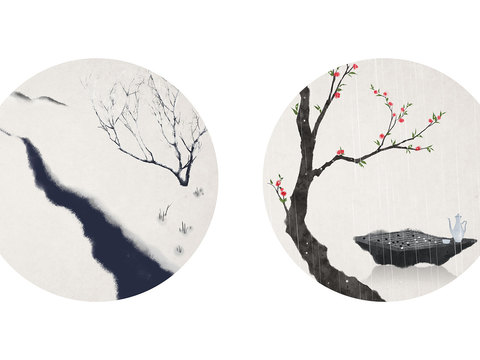  中式新中式花鸟植物壁纸壁画 