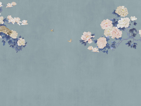 中式新中式花鸟植物壁纸壁画