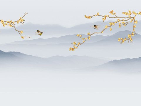  中式新中式花鸟植物壁纸壁画 