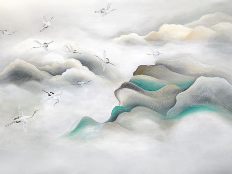  中式新中式花鸟植物壁纸壁画 