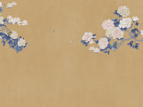 中式新中式花鸟植物壁纸壁画