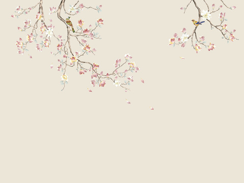  中式新中式花鸟植物壁纸壁画 