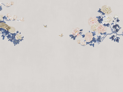 中式新中式花鸟植物壁纸壁画