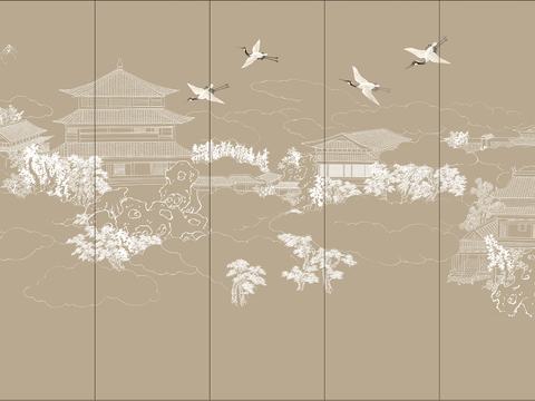  中式新中式花鸟植物壁纸壁画装饰画 