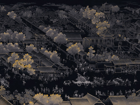 中式新中式山水楼阁意境壁纸壁画 装饰画