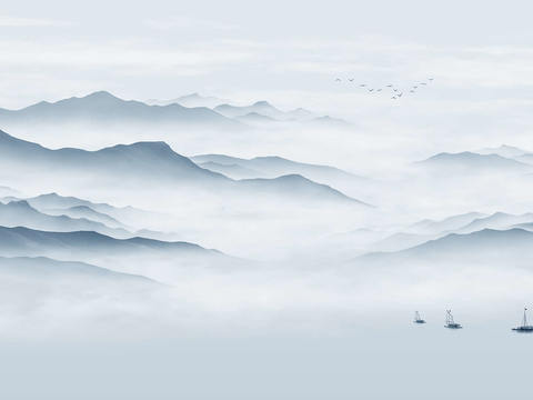  中式新中式山水画壁纸壁画装饰画 