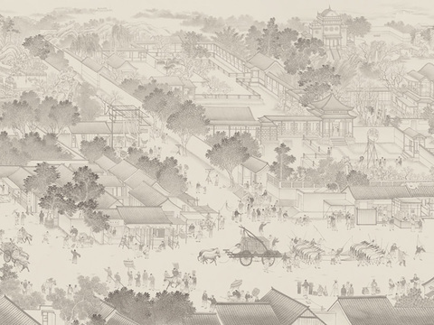 中式新中式山水楼阁意境壁纸壁画 装饰画