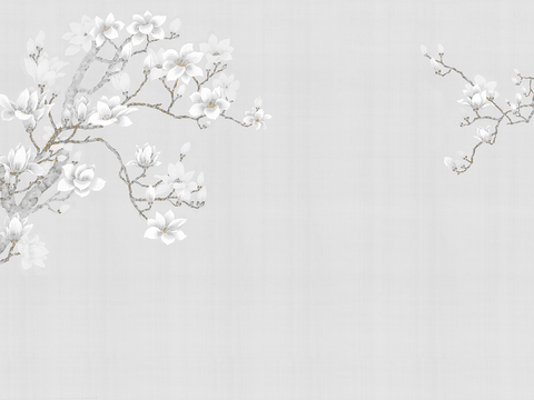 中式新中式植物花枝意境壁纸壁画