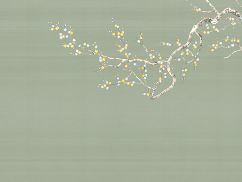 中式新中式植物花枝意境壁纸壁画